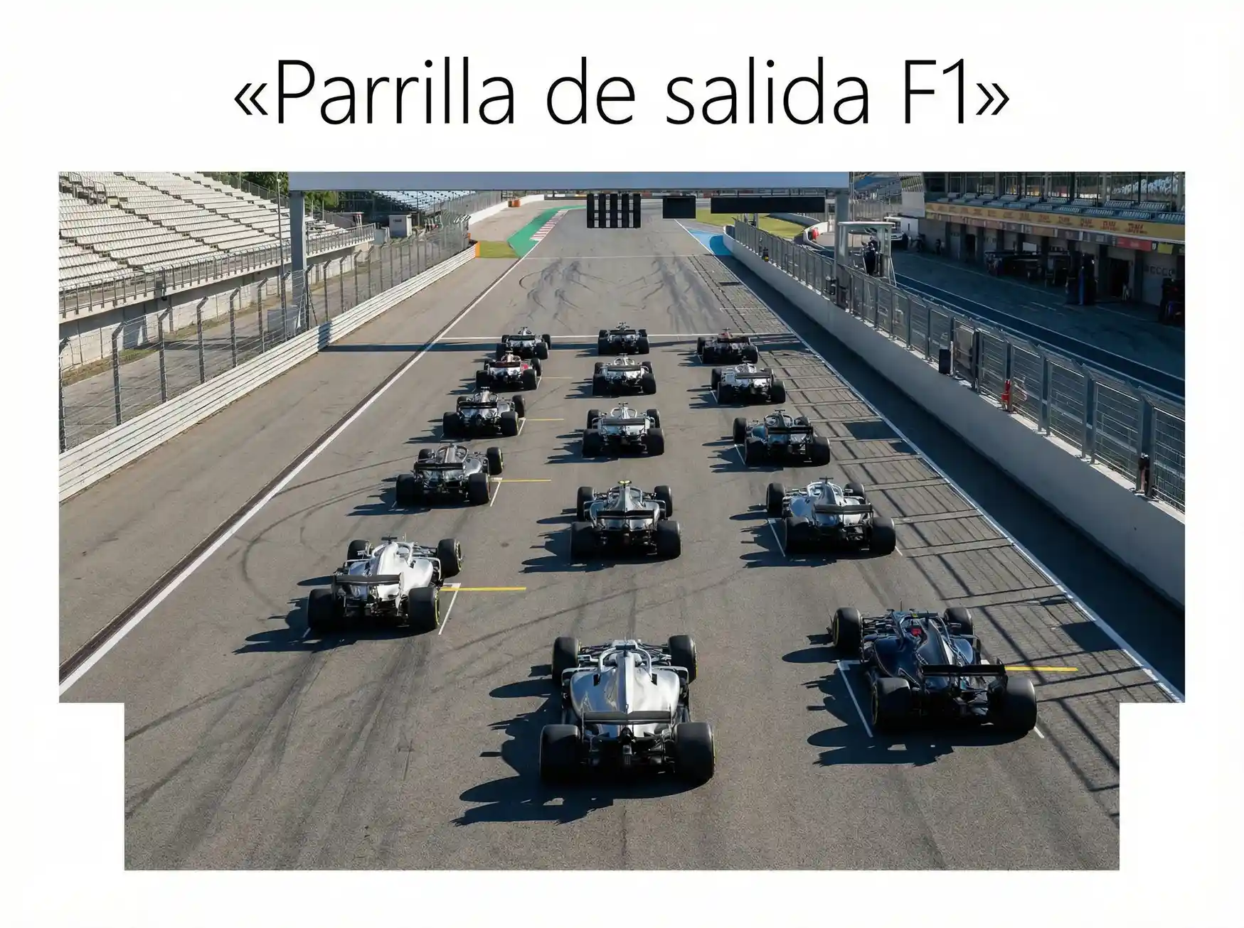Monoplazas de Fórmula 1 alineados en la parrilla de salida durante un Gran Premio