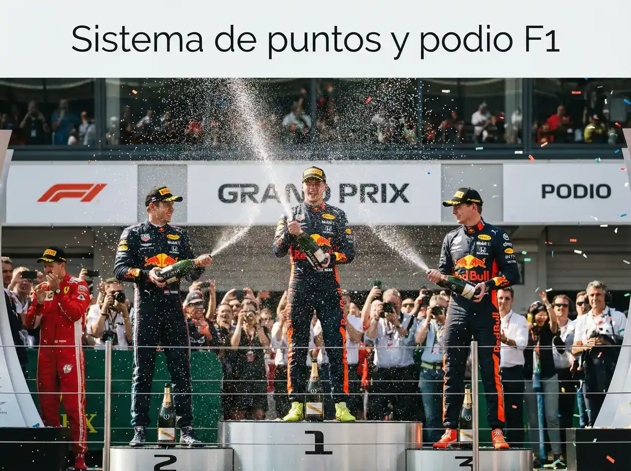 Podio de Fórmula 1 con los tres primeros clasificados celebrando